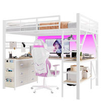 HOCHBETT Metall/MDF 140x200 cm Weiß mit Schreibtisch, Stauraum und LED-Beleuchtung - Weiß, Holzwerkstoff (140/200cm) - Modfu