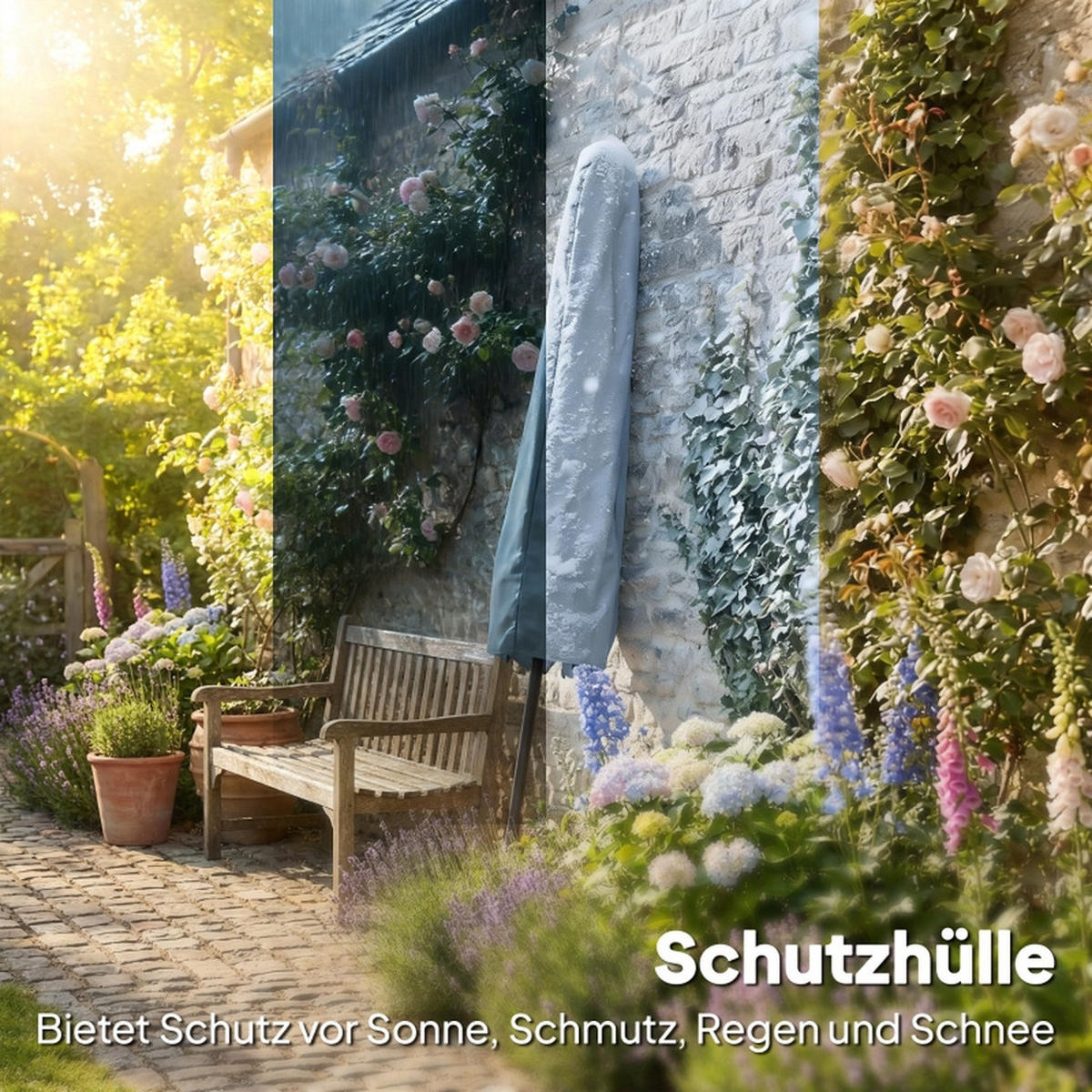 SONNENSCHIRM 3m Mit Kurbel und Neigefunktion - Grau, Textil (295/295cm) - Raelunyi