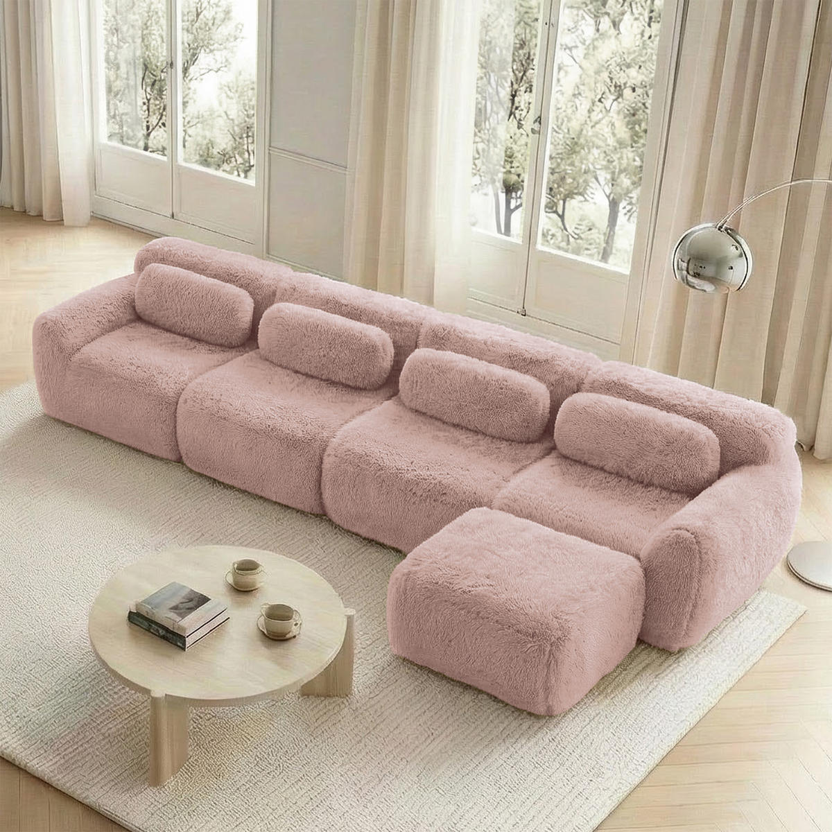 ECKSOFA 251/155/78 cm Grau Chenille mit 1 Fußhocker - Grau, Textil (155/251cm) - Oxeza