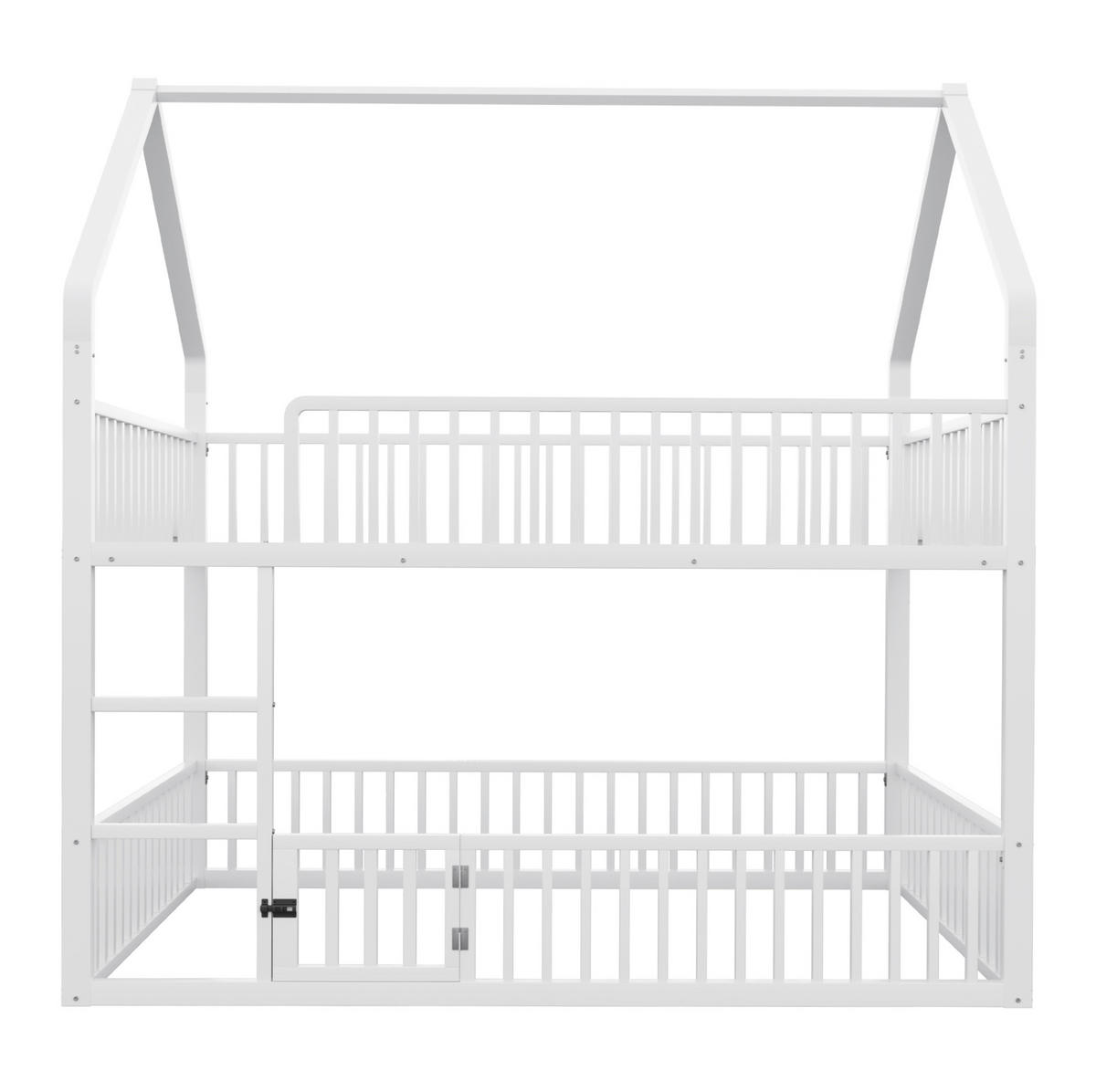 ETAGENBETT 140/200 cm mit Hausrahmen, Frontleiter und kleiner Tür, Metall, Weiß - Weiß, Metall (140/200cm) - Redom