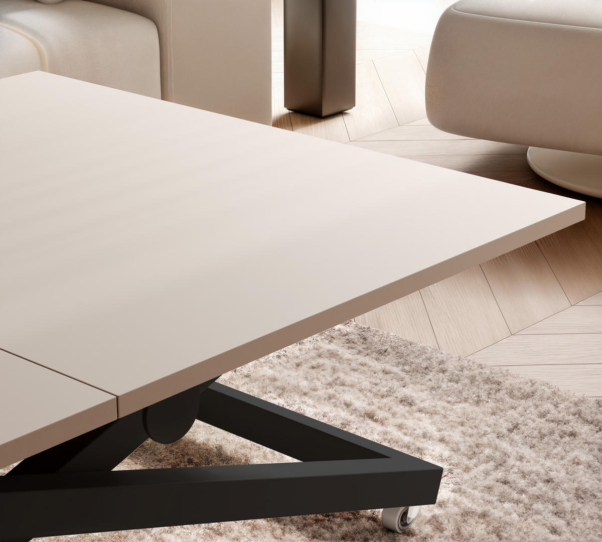 COUCHTISCH ARIA 120-160/80 cm, Höhenverstellbar, Schwarz / Kaschmir - Kaschmir/Schwarz, Holzwerkstoff/Metall (120/80/38cm) - Idohome