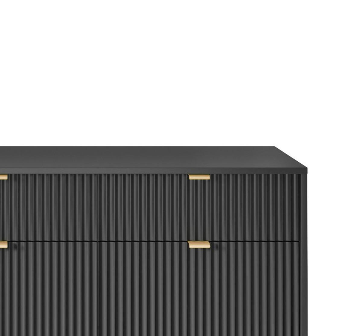 KOMMODE NOVA - KSZ154, Geriffelte Fronten, goldene Griffe 154x39x83 cm Schwarz - Goldfarben/Schwarz, Holzwerkstoff/Kunststoff (154/83/39cm) - DomoHome