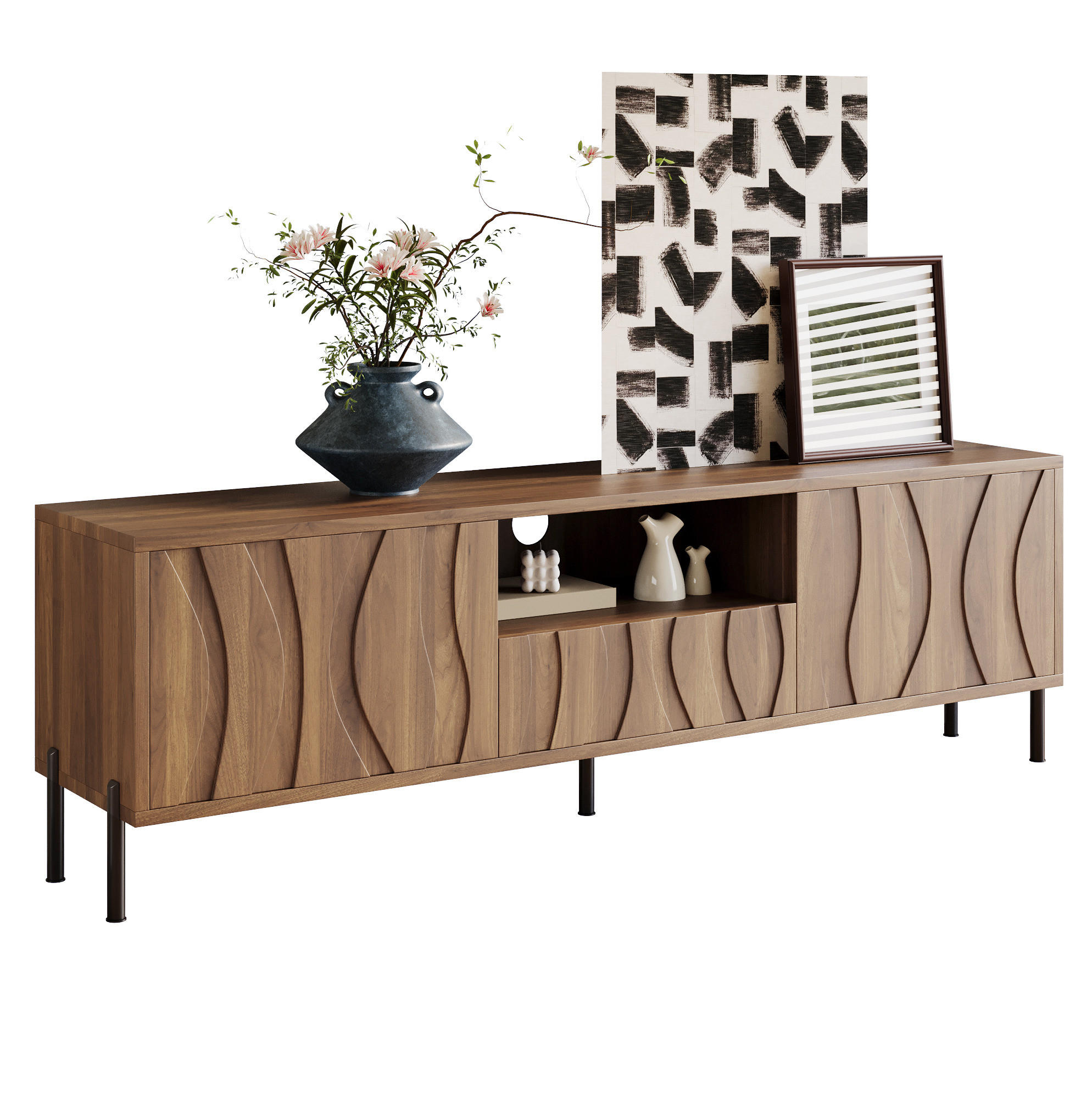LOWBOARD 160/35/46 cm aus MDF mit wellenförmigen Türen Natur - Naturfarben, Holzwerkstoff (160/46/35cm) - Modenvie