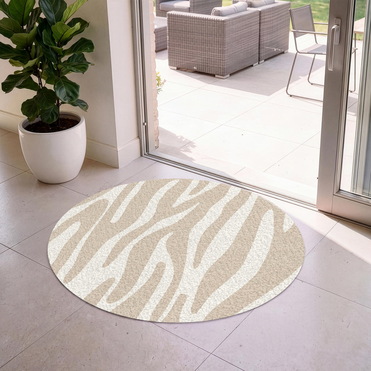 FUSSMATTE Zebramuster - Beige - Weiß - Tiermuster Schmutzfänger 120x120 cm - Beige, Kunststoff (120/120cm) - MuchoWow