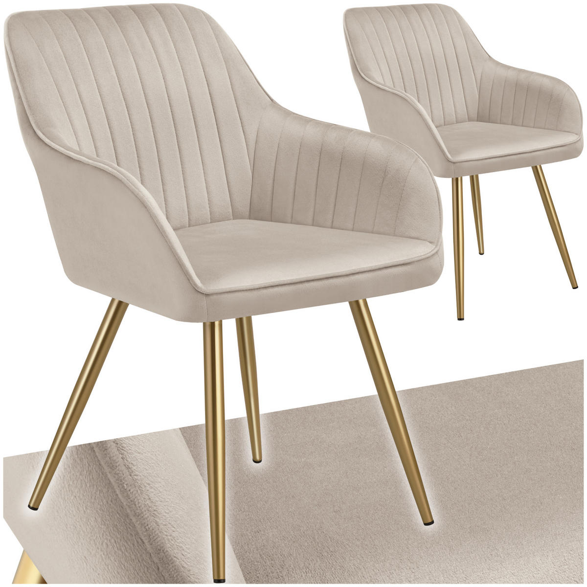 ESSZIMMERSTUHL 2er Set Marilyn,58 x 62 x 82 cm,taupe/gold - Taupe/Goldfarben, Kunststoff (58/82/62cm) - tectake