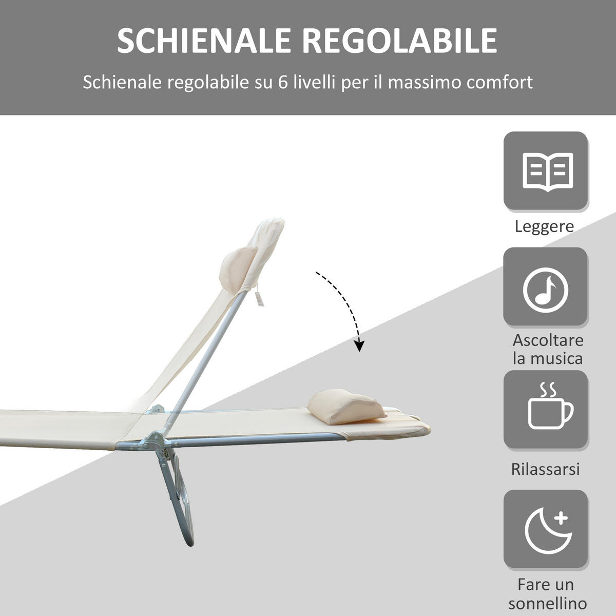 SONNENLIEGE Set aus 2 klappbaren mit 4-fach verstellbarer Rückenlehne, Beige - Beige, Metall (56/86/137cm) - Vallsero