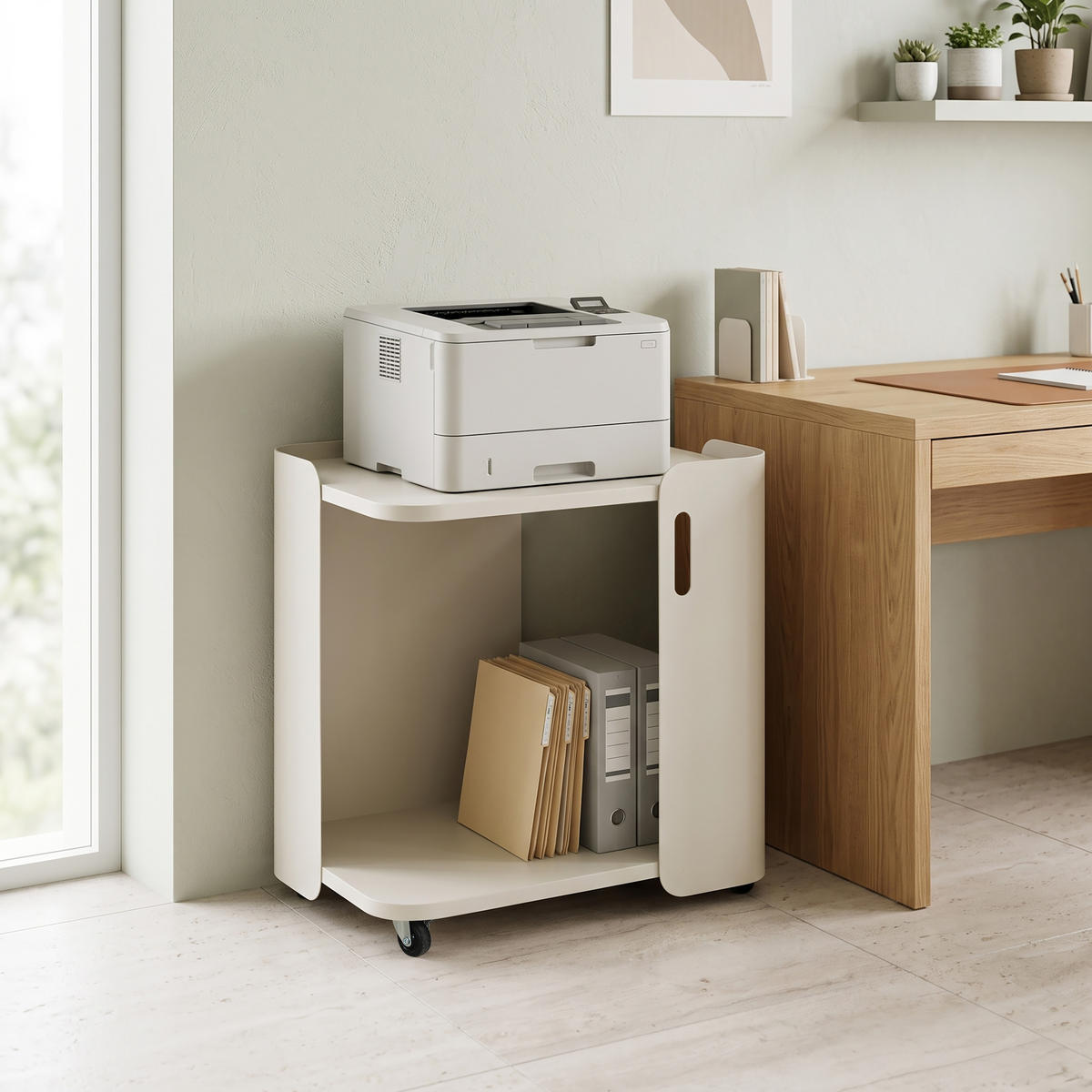 BEISTELLTISCH Metall mit Rollen | B60 x T40 x H60 cm - Beige, Metall (40/60/60cm) - Hometopia