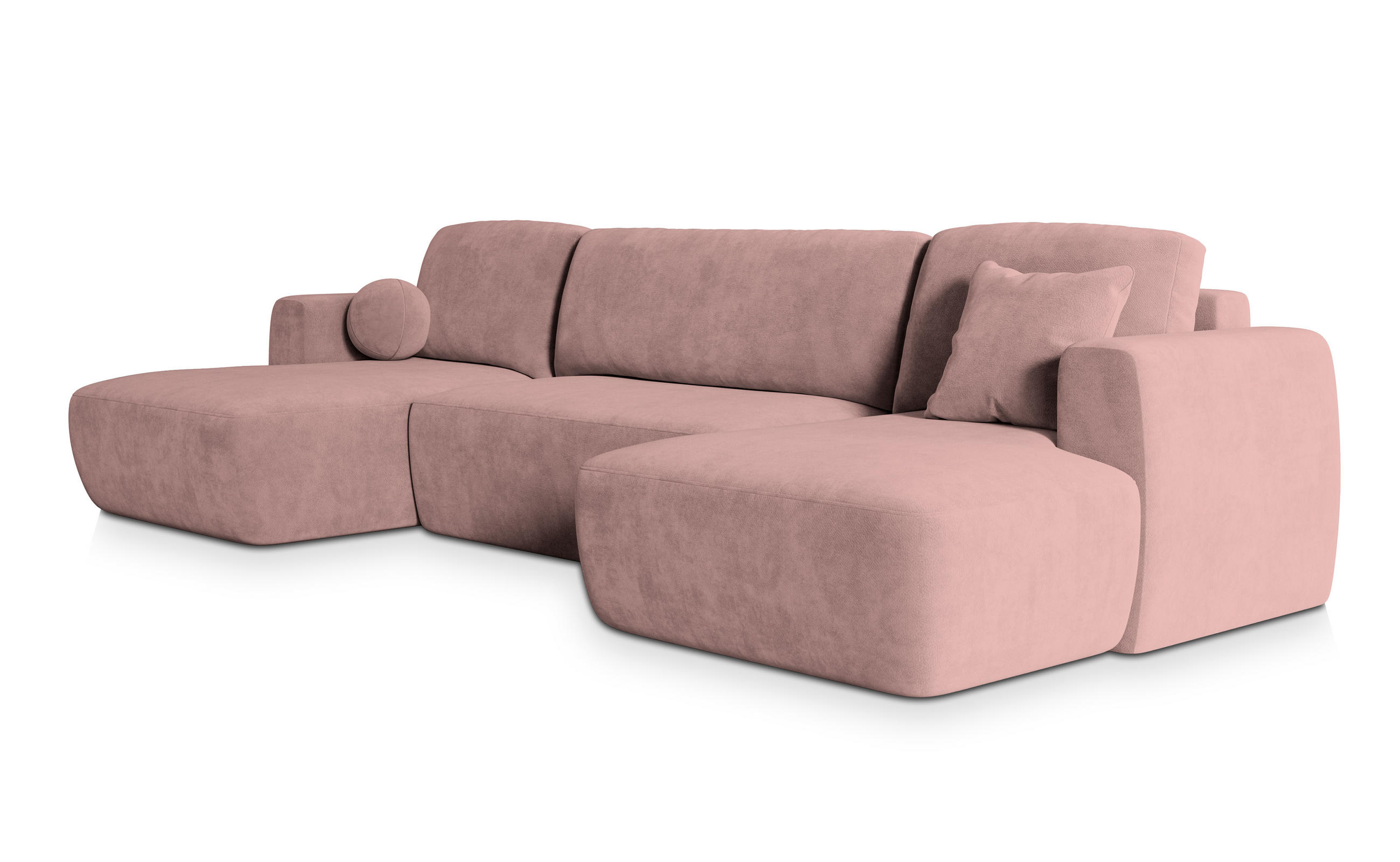 WOHNLANDSCHAFT SENTUM K Rosa Plüsch-Stoff mit Schlaffunktion - Rosa, Holz (330/90/148cm) - MASSENO