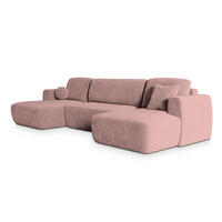 WOHNLANDSCHAFT SENTUM K Rosa Plüsch-Stoff mit Schlaffunktion - Rosa, Holz (330/90/148cm) - MASSENO