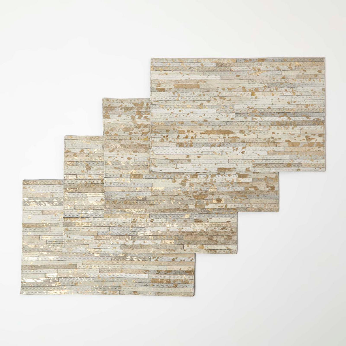 TISCHSET 4er-Set grau-gold, Patchwork-Streifen, Fell & Leder, 30/46 cm - Grau, Leder (30/46cm) - Homescapes