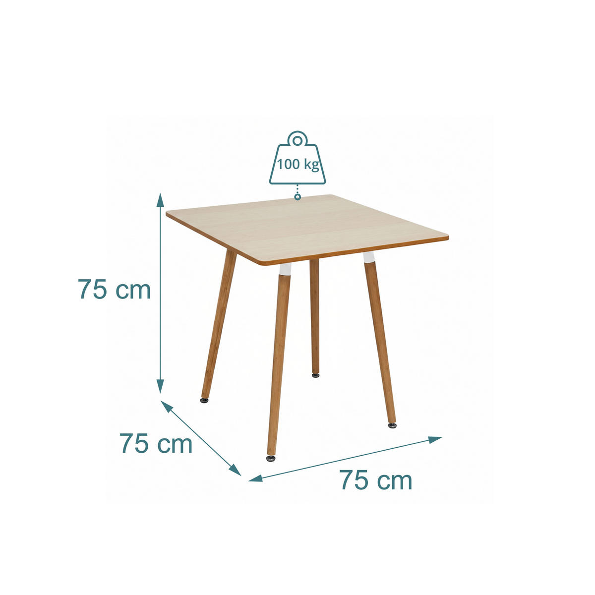 JÍDELNÍSTŮL - světle hnědá, kov/dřevo (75/75/75cm) - Relaxdays