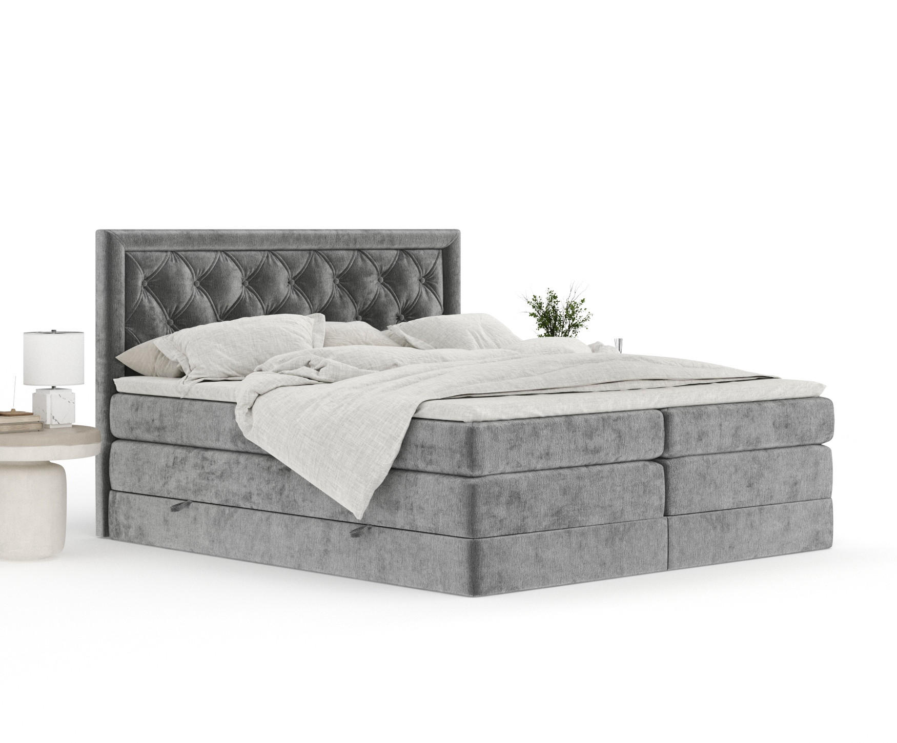Thumbnail - Maison de Reve Boxspringbett, Grau, Textil, Buche, Kiefer, H3 + H4, 7-Zonen, Höhe ca. 40 cm, 160x200 cm, Handmade in Eur...