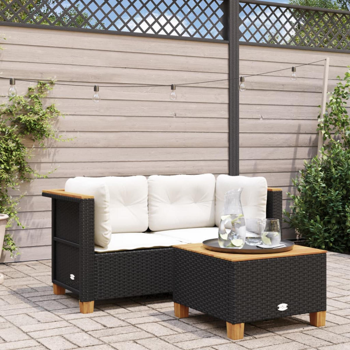 GARTENSOFA LYXAE 127/62/63.5 cm （2-SITZER） - Schwarz, Holz (127/62/63.5cm) - ZMH