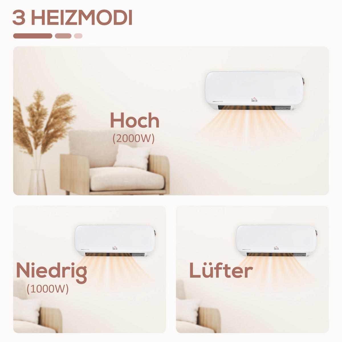 HEIZLÜFTER ABS Kunststoff Weiß - Weiß, Kunststoff (18.6/11.5/45cm) - HOMCOM