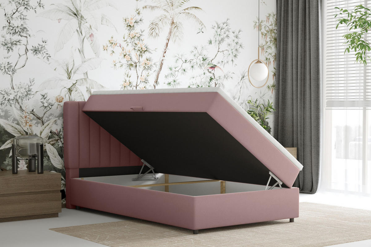 BOXBETT Everest 120 x 200 cm Einzelbett mit hochwertiger Bonell-Matratze und Topper - Rosa, Holz (120/200cm) - Panda Möbel