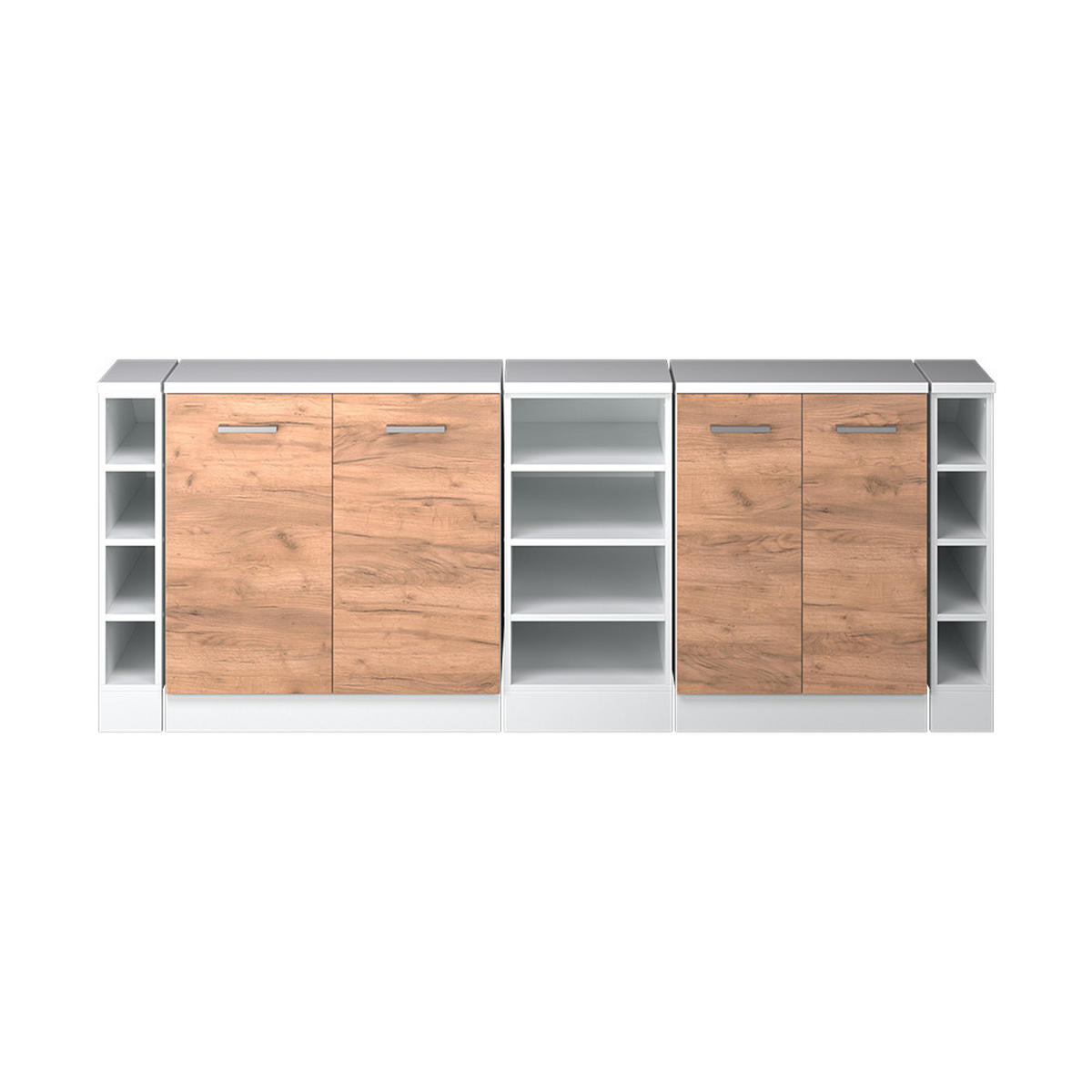 KUHINJSKI ORMAR ZA KOSINE KROVA R-Line Hrast zlatnog tona 210 cm Set od 5 ormarićnih korpusa, dubina 60 cm - bijela/hrast medunac, drvni materijal (210/83.8/60cm) - Vicco