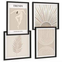 BILDER SET 4er Set - 50x50 cm & 40x60 cm Schwarzer Rahmen - Abstrakte Poster im Boho-Stil in Pastellfarben - Schwarz, Kunststoff (50/50cm) - TULUP