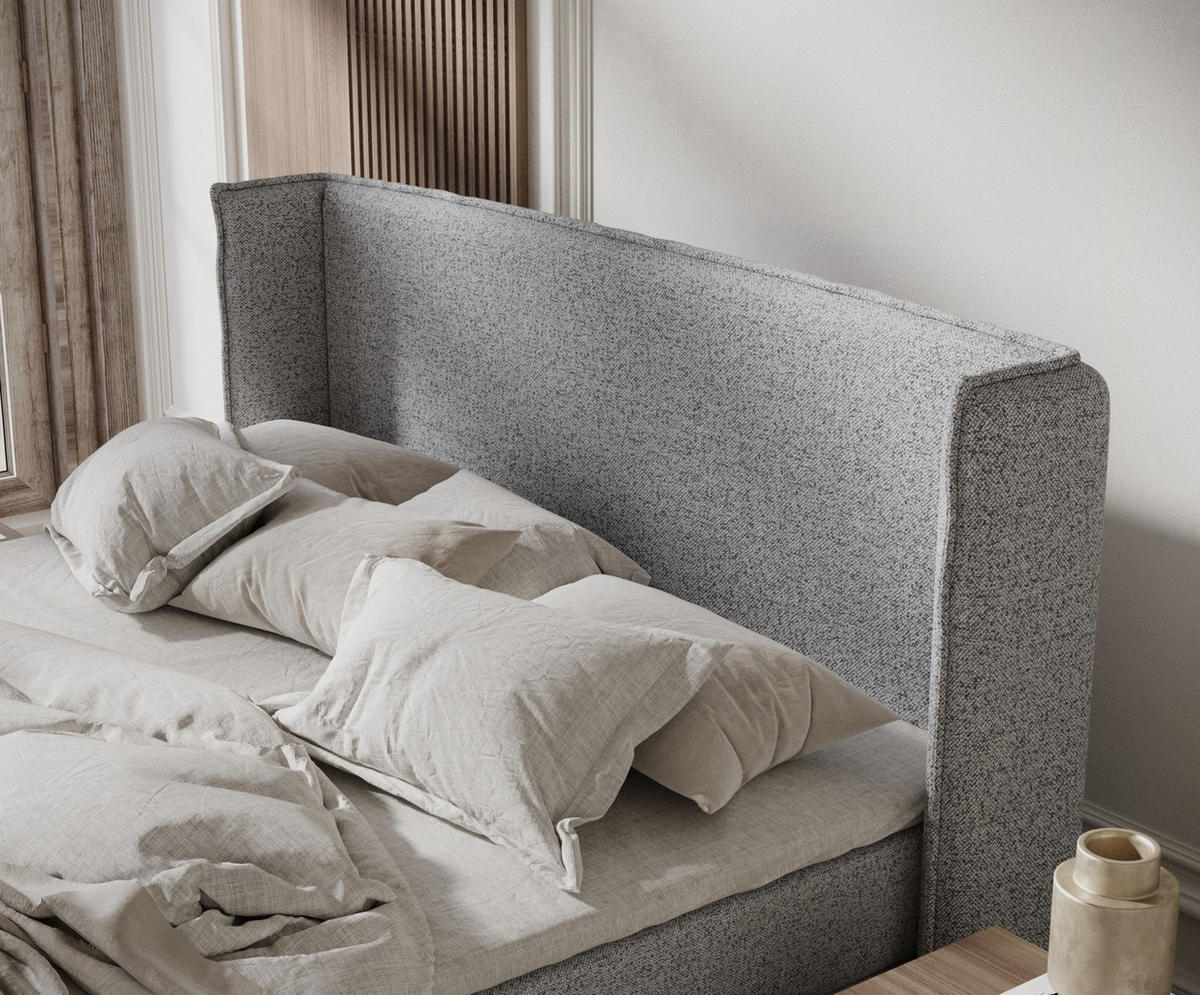 KONTINENTALBETT Ardis Grau 200/200 cm mit Matratze und Topper - Schwarz/Grau, Holz/Holzwerkstoff (200/200cm) - Maison de Reve