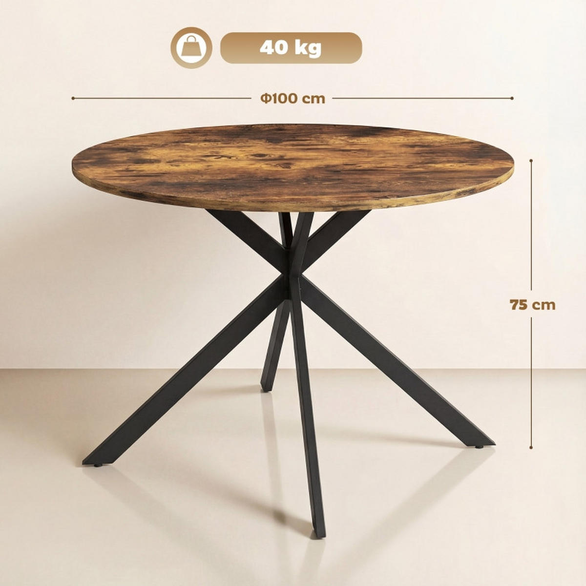 ESSTISCH Rund 100 cm DE-39926 Rustikal-Braun - Braun, Holzwerkstoff (100/100/75cm) - ComfortXL