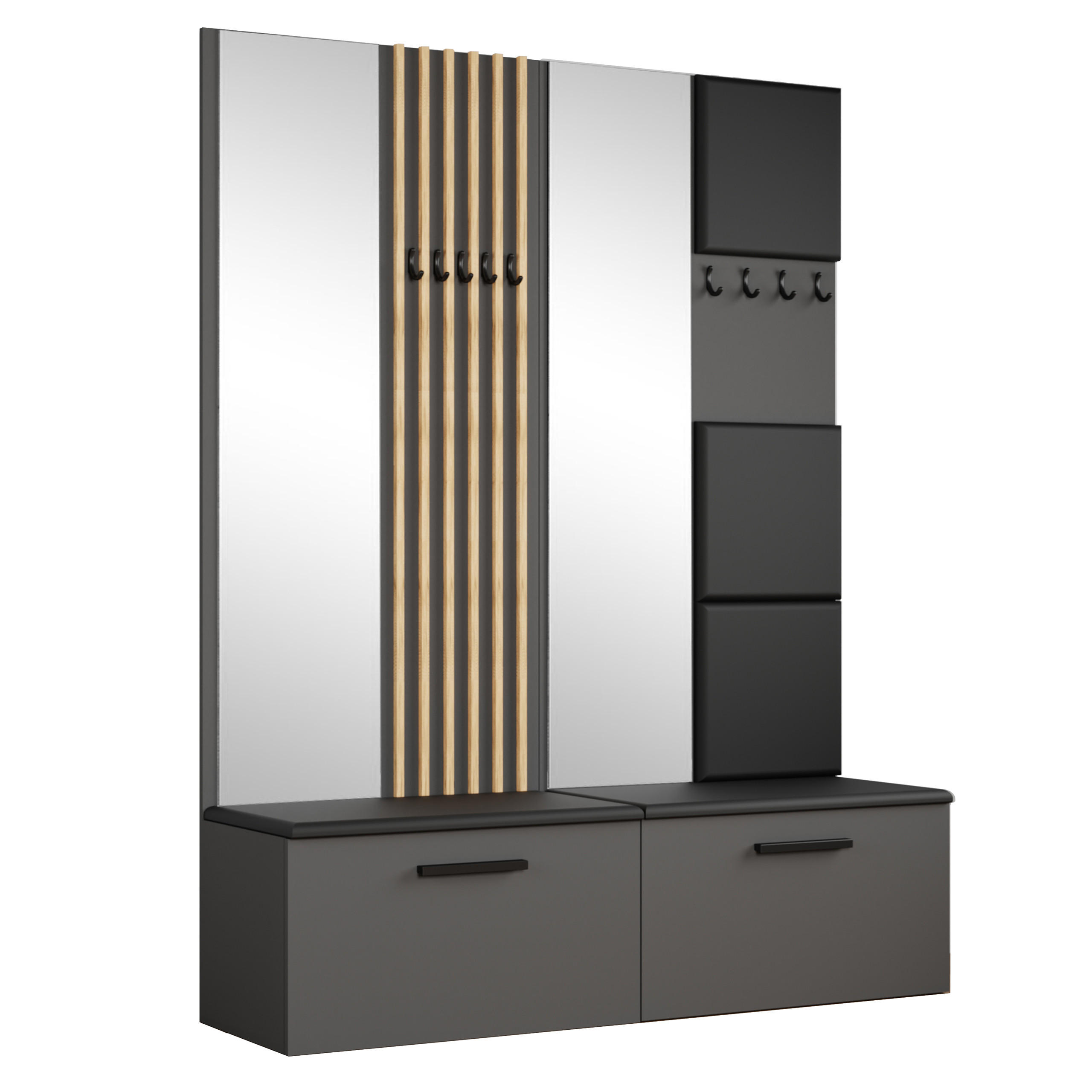 GARDEROBENSCHRANK MODULO 161,2/204/40 cm Modern Garderobe-Set Grau - Schwarz/Grau, Holzwerkstoff (161.2/204/40cm) - MASSENO