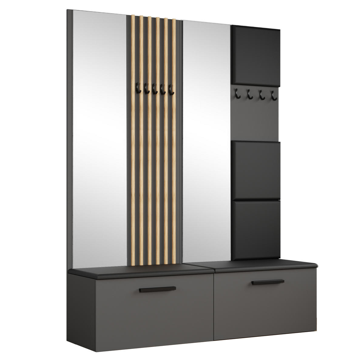 GARDEROBENSCHRANK MODULO 161,2/204/40 cm Modern Garderobe-Set Grau - Schwarz/Grau, Holzwerkstoff (161.2/204/40cm) - MASSENO