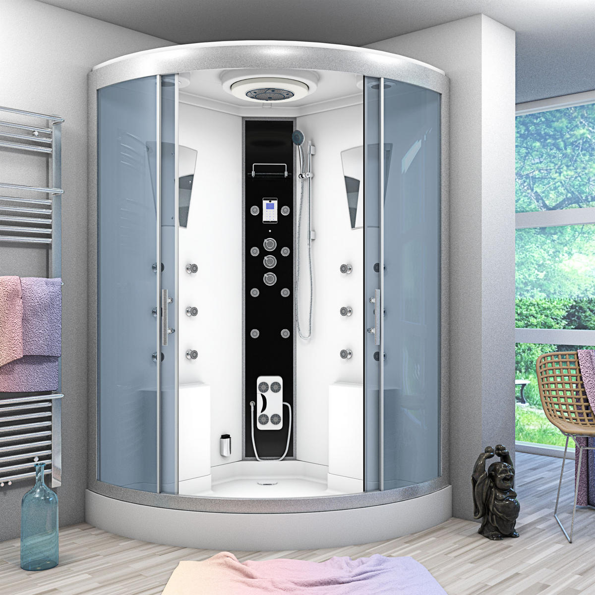 ACQUAVAPORE Dampfdusche Sauna Dusche Duschkabine D26-TH-EC-EA 130x130 cm MIT 2K Scheiben Versiegelung - Weiß, Glas/Kunststoff (130/130/220cm) - AcquaVapore by Sandra Jentho