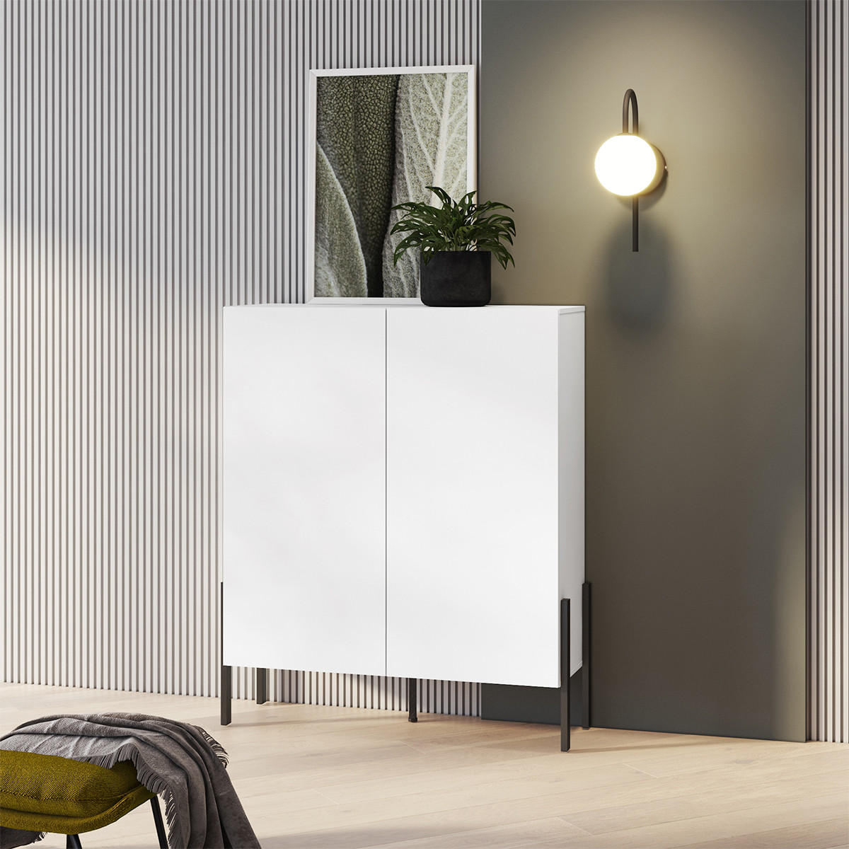 KOMODA Bérénice Mat belo in črno - bela, leseni material (114/135/40cm) - Petits-meubles