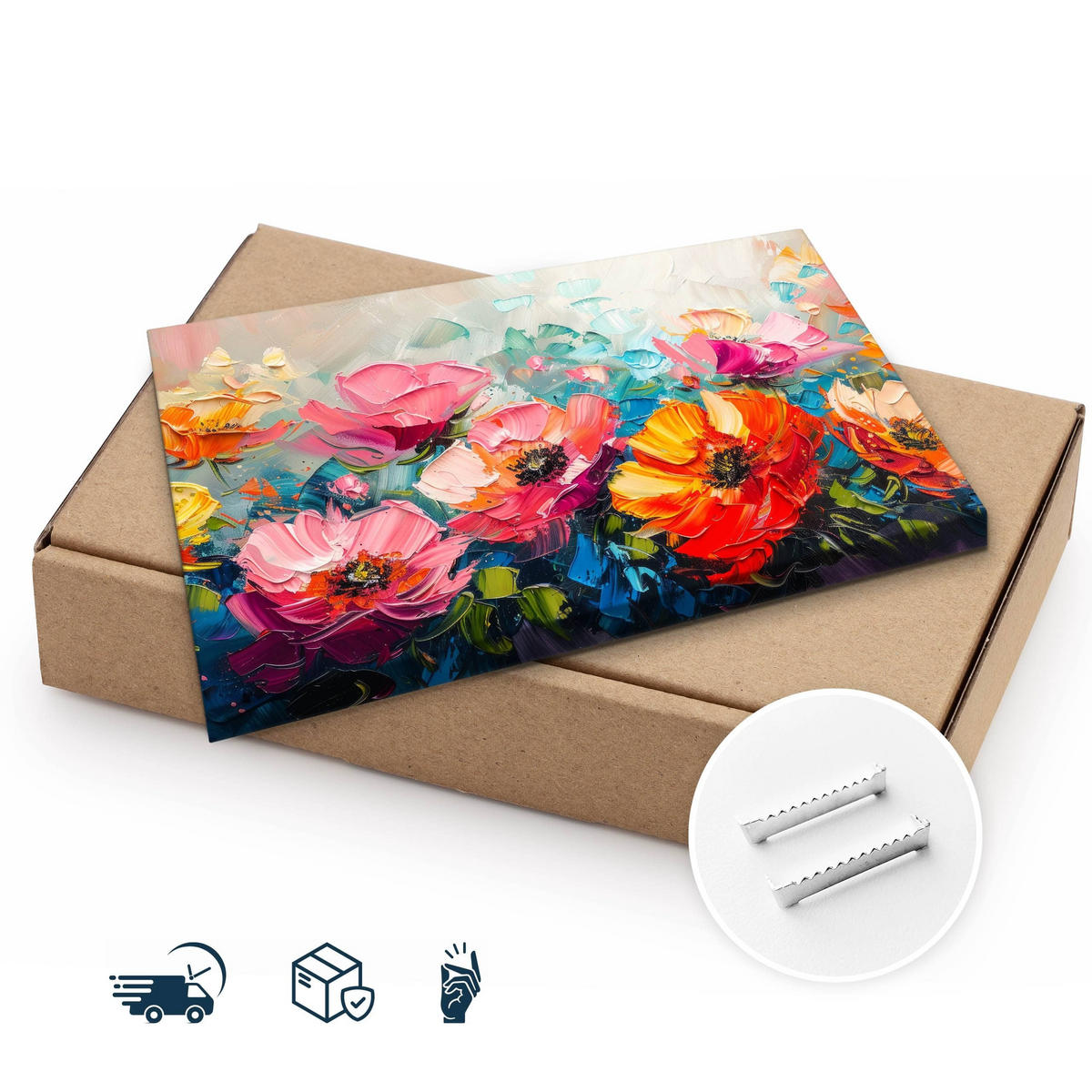 LEINWANDBILD bunte BLUMEN Abstraktion Malarei 70x50cm - Rot/Violett, Textil (70/50cm) - Muralo