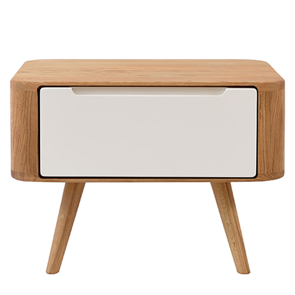 NACHTKOMMODE - Wildeiche teilmassiv - Weiß / Wildeiche - Wildeiche, Holz/Holzwerkstoff (55/40/42cm) - home24