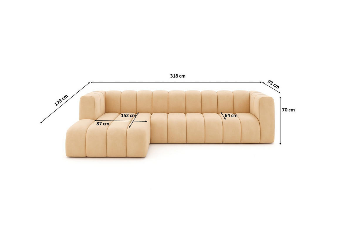 ECKSOFA L-Form GRAND 318 cm, Stoff Salvador, Beige, Links - Beige, Holz (318/179cm) - Kaiser Möbel