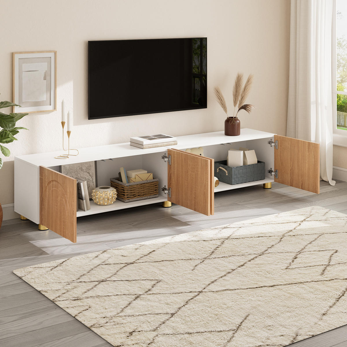 TV-SCHRANK mit 4 Türen 180 x 35 x 40 cm Natur Weiß - Birnbaumfarben, Holzwerkstoff (35/40/180cm) - Beauniv