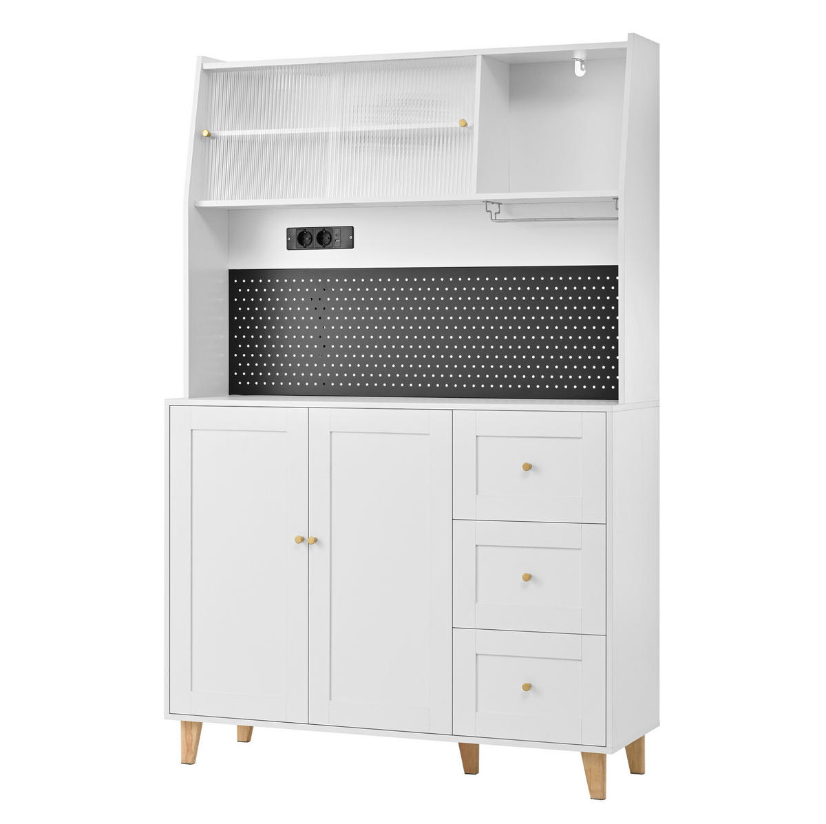 BUFFET 120/40/184 cm weiß aus MDF mit Steckdosen und Lochplatte - Weiß, Holzwerkstoff (120/184/40cm) - OKWISH