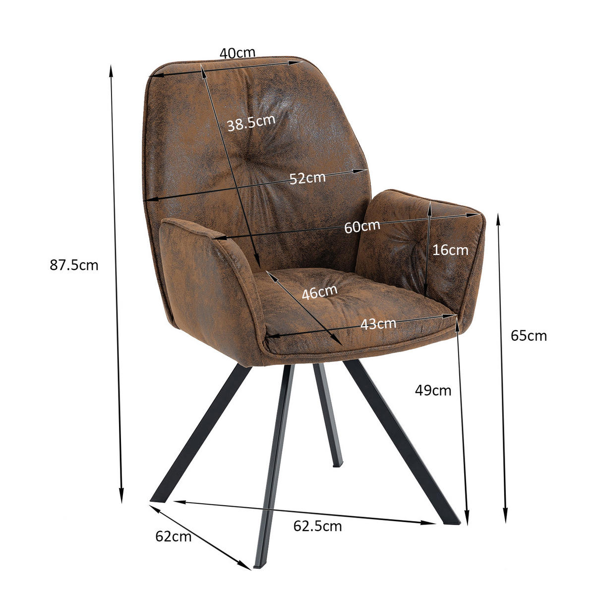 ZWEI braune drehbare Esszimmerstühle - Braun, Textil (60/87.5/62cm) - Meubles Cosy