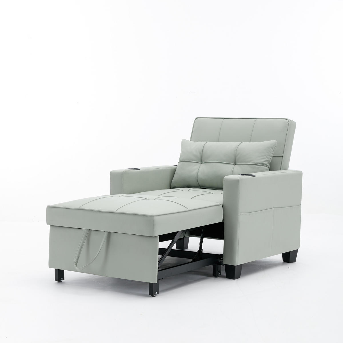 SCHLAFSESSEL DE-35007 3-in-1 mit USB und Getränkehaltern Hellgrün - Hellgrün, Metall (87/84/74cm) - ComfortXL