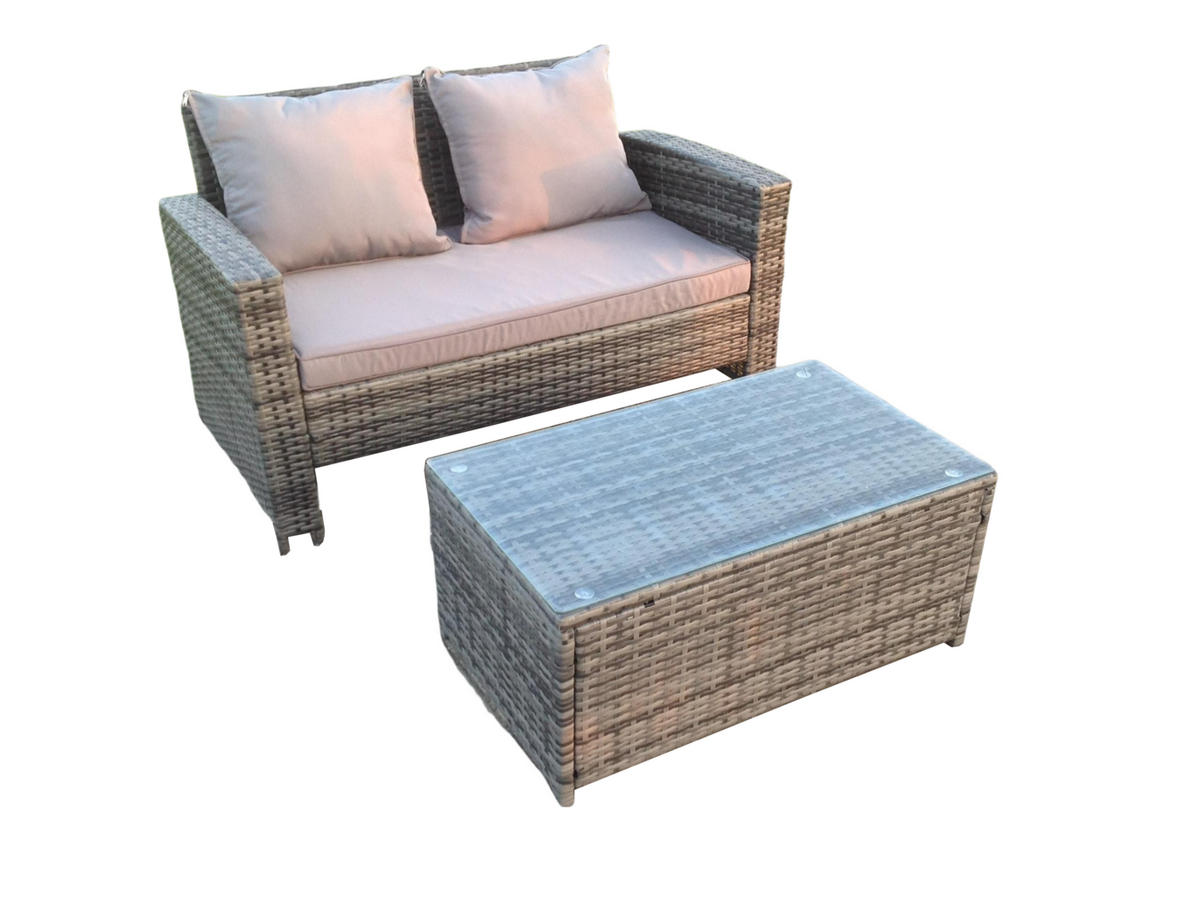 GARTENMÖBELSET Polyrattan Dunkelgrau 2-Sitzer - Dunkelgrau, Metall - Fimous