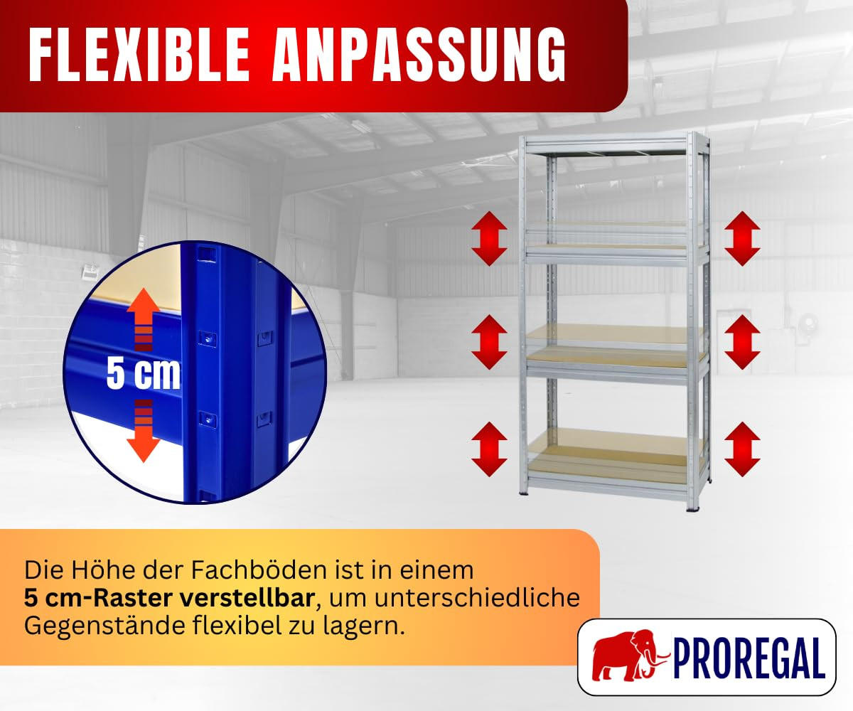 SCHWERLASTREGAL Dino 180x90x60 cm Fachlast 600 kg Verzinkt - Silberfarben, Metall (90/180/60cm) - PROREGAL