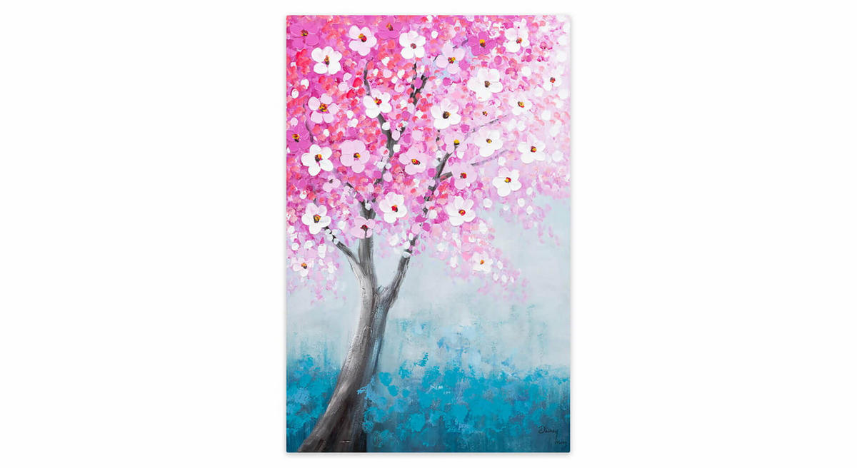 ACRYLBILD HANDGEMALT 60/90 cm - Blau/Pink, Holz/Textil (1.26/90cm) - KUNSTLOFT