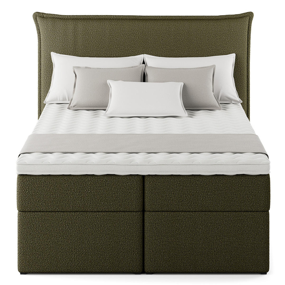 BOXBETT mit Stauraum - Bouclé - Olivgrün, Holzwerkstoff/Textil (140/200cm) - home24