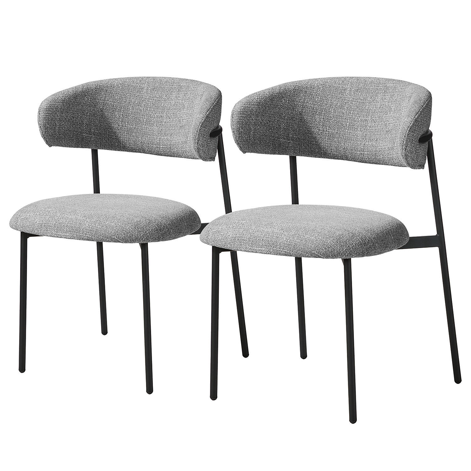 POLSTERSTUHL - 2er-Set - Strukturstoff / Edelstahl - Schwarz/Grau, Textil/Metall (55/79/58cm) - home24