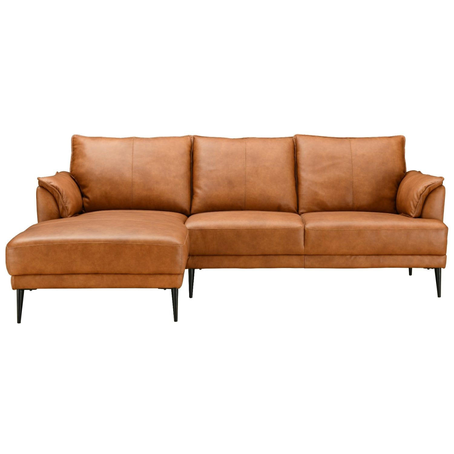 ECKSOFA Echtleder Cognac Braun - Schwarz/Braun, Leder/Metall (233/155cm) - Furnhouse