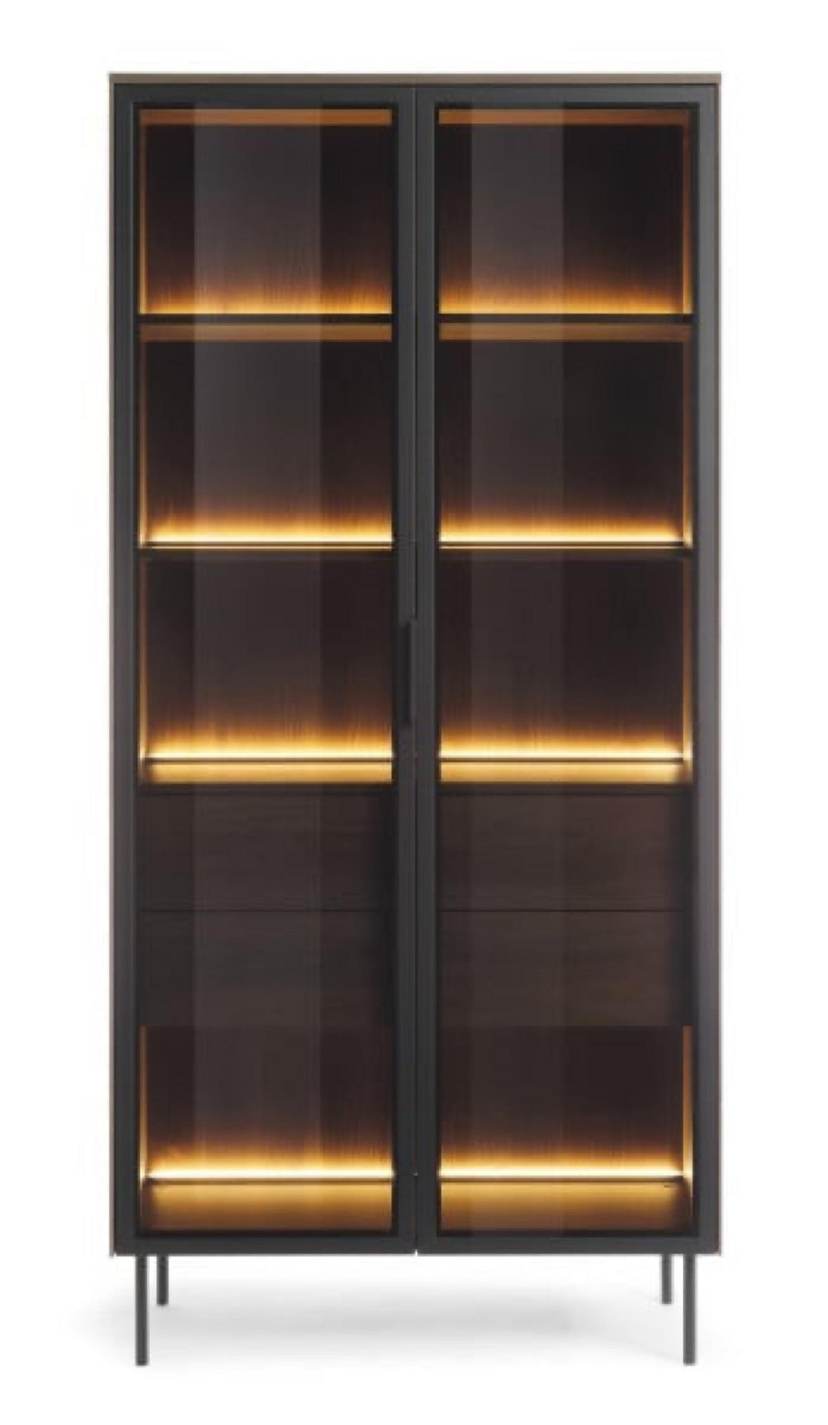 VITRINE Dunin Eiche Hoch 2D2S LED - Schwarz, Holzwerkstoff (91.5/194.6/39.3cm) - Sepro Meble