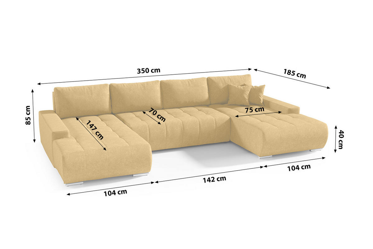 ECKSOFA U Form Bonari U, Honig - Braun, Textil (185/85/350cm) - Meblito