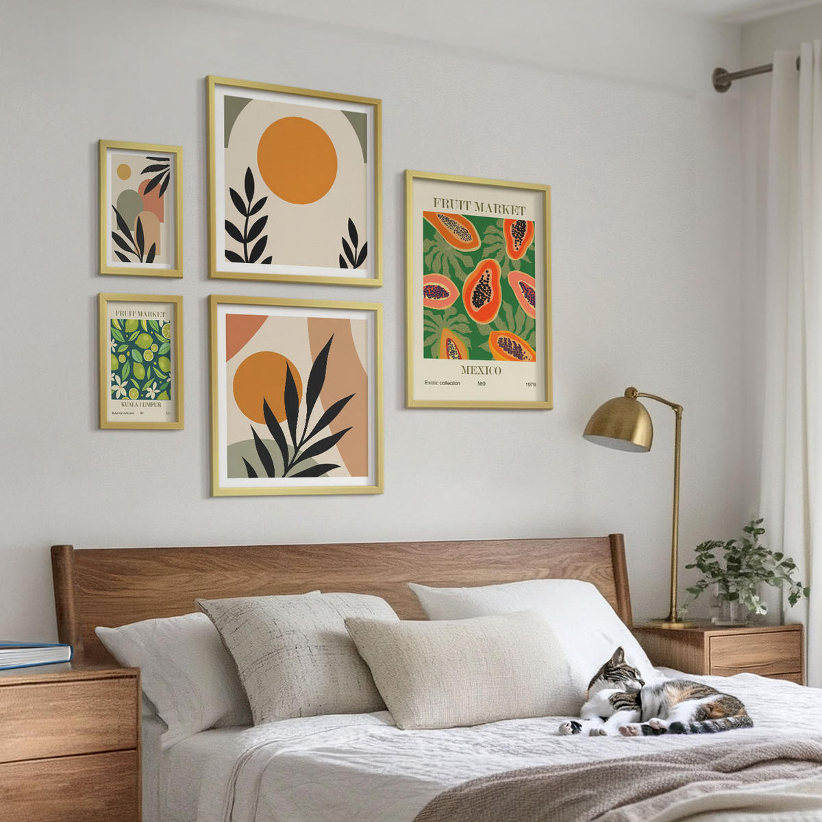 BILDER SET 5er Set - 50x50 cm & 20x30 cm & 40x60 cm Goldrahmen - Fruchtmuster der italienischen Kultur - Goldfarben, Kunststoff (40/60cm) - TULUP