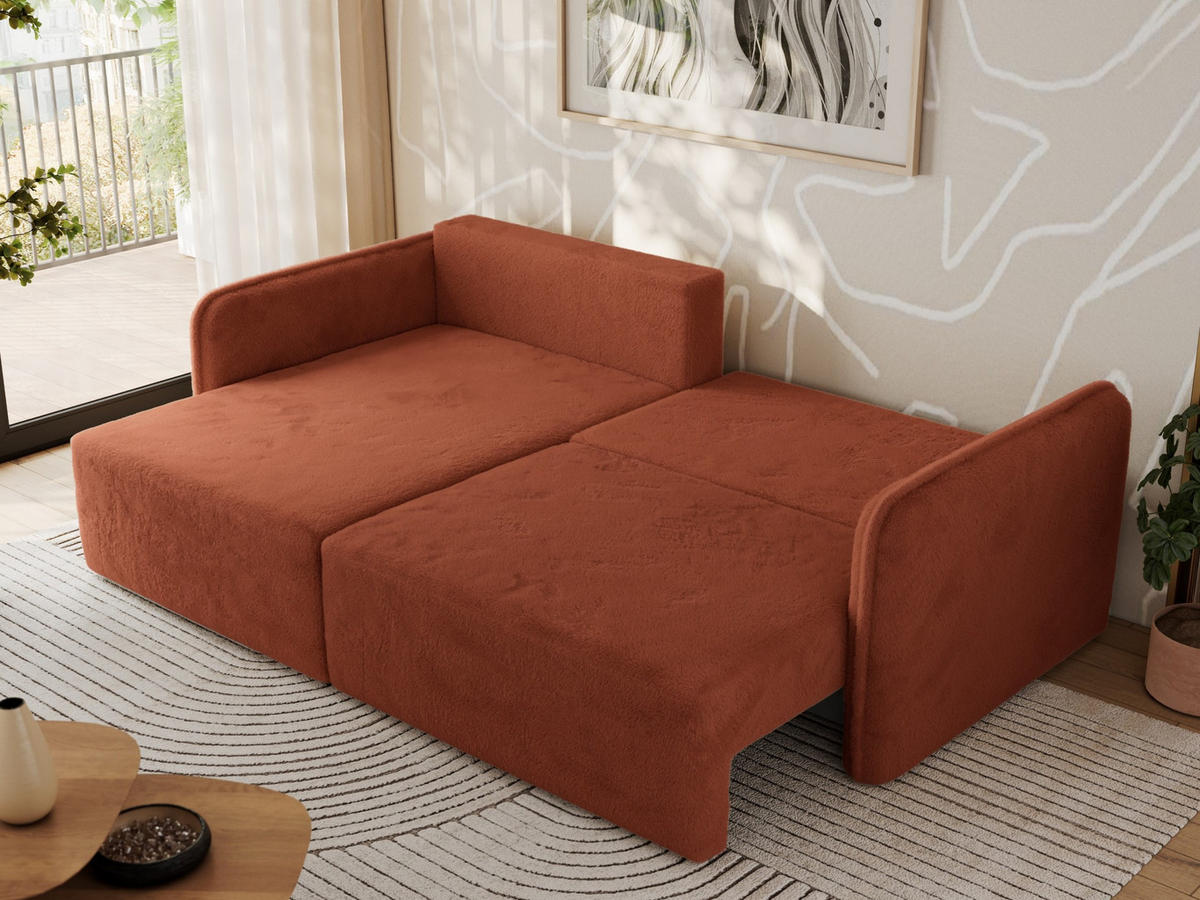ECKSCHLAFSOFA MESTO L Orange Plüsch - links - Schwarz/Orange, Kunststoff/Textil (227/147cm) - MKS