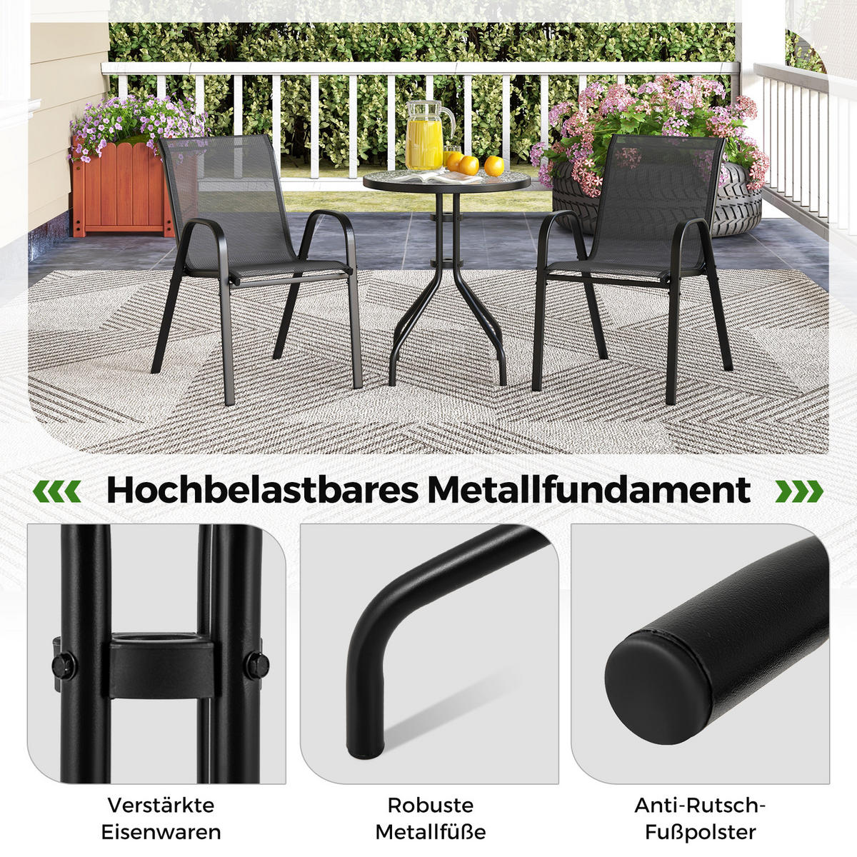 BALKÓNOVÝ NÁBYTOK Sada na balkón (3-dielna) - sivá, kov (67/83/55cm) - COSTWAY