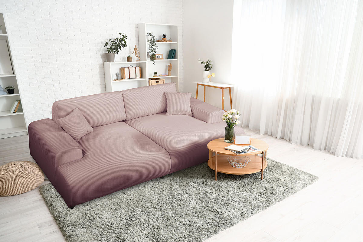 BIGSOFA - Mauve/Schwarz, Kunststoff/Textil (237/79/144cm) - home24