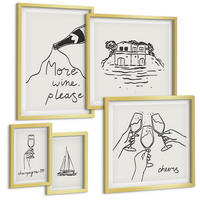 BILDER SET 5er Set - 50x50 cm & 20x30 cm & 40x60 cm Goldrahmen - Minimalistische Boho-Muster - Goldfarben, Kunststoff (40/60cm) - TULUP