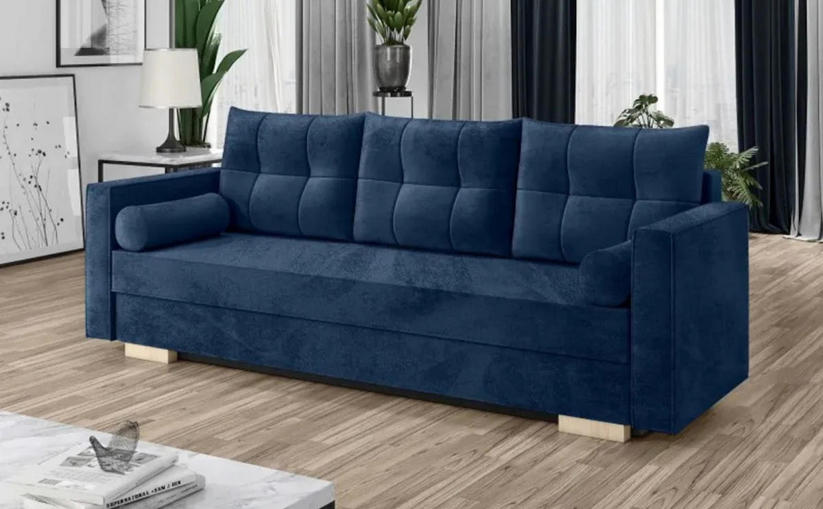 SCHLAFSOFA KAYA Sofa mit Schlaffunktion und Bettkasten, Frabe: Blau, Veloursstoff - Blau, Textil (217/92/85cm) - Sepro Meble