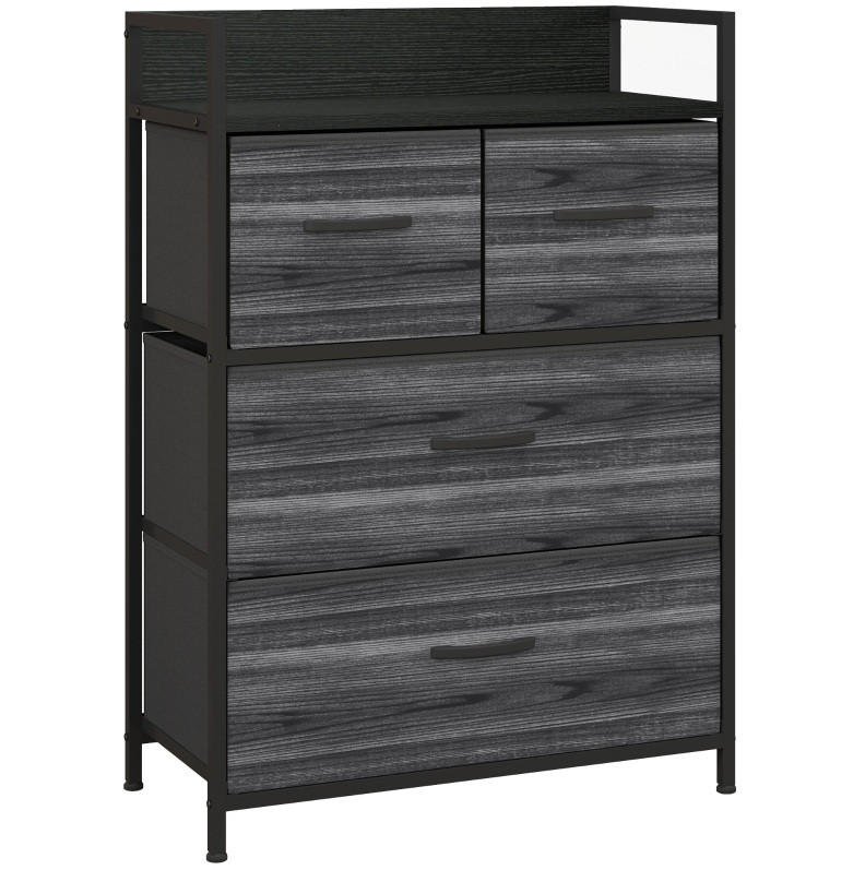 KOMMODE 60/29/85 cm mit 4 Stoffschubladen – Industrial-Stil in Schwarz - Schwarz, Holzwerkstoff (60/85/29cm) - BEAOK