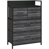 KOMMODE 60/29/85 cm mit 4 Stoffschubladen – Industrial-Stil in Schwarz - Schwarz, Holzwerkstoff (60/85/29cm) - BEAOK